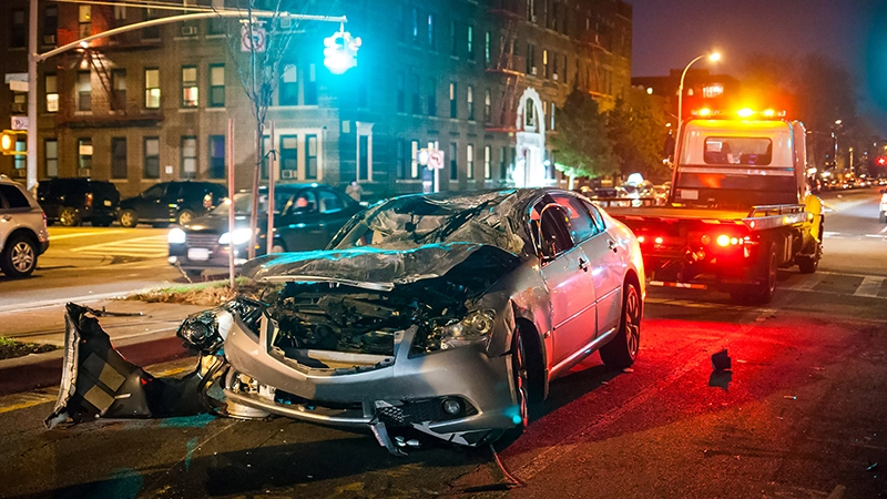 Car crash night city rescue emergency service.
