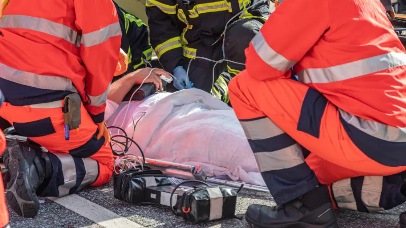 Rescue workers are trying to recover a seriously injured