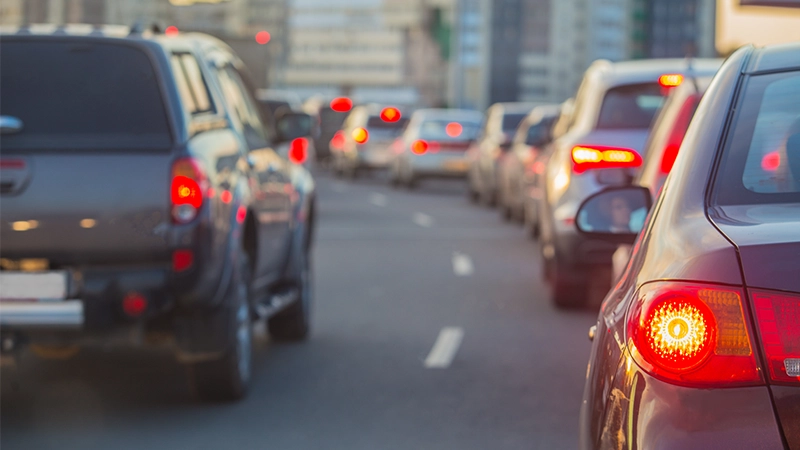 Cars in big traffic jam.